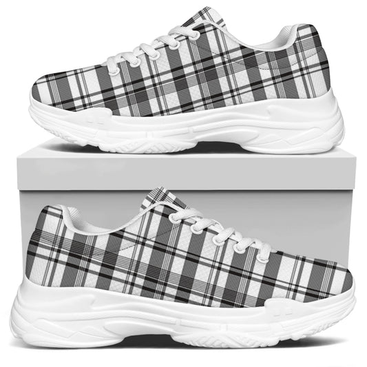 Black And White Madras Pattern Print White Chunky Shoes
