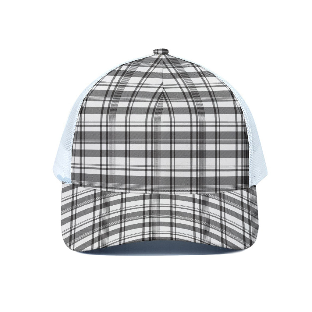 Black And White Madras Pattern Print White Mesh Trucker Cap