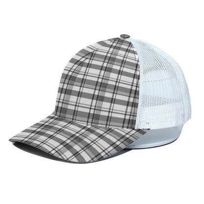 Black And White Madras Pattern Print White Mesh Trucker Cap