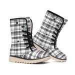 Black And White Madras Pattern Print Winter Boots