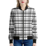 Black And White Madras Pattern Print Women's Bomber Jacket