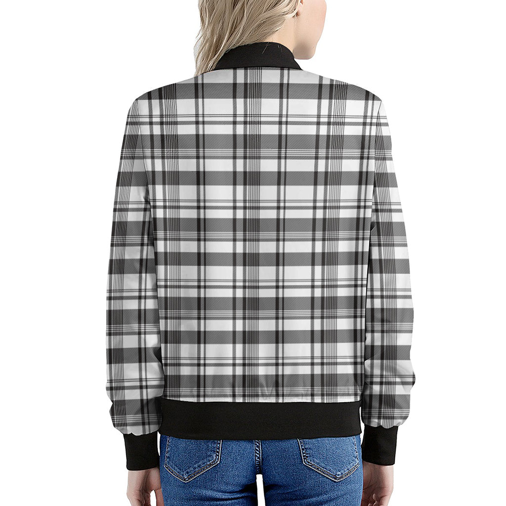 Black And White Madras Pattern Print Women's Bomber Jacket