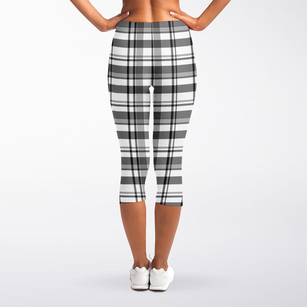 Black And White Madras Pattern Print Women's Capri Leggings
