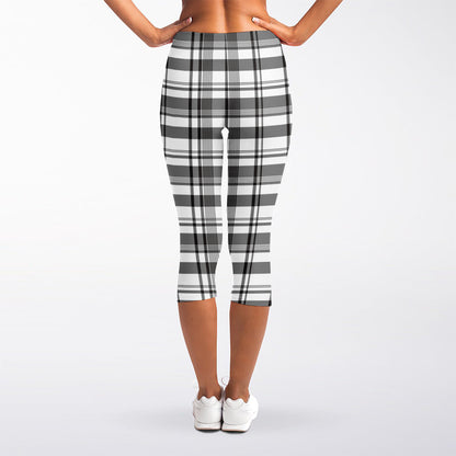 Black And White Madras Pattern Print Women's Capri Leggings