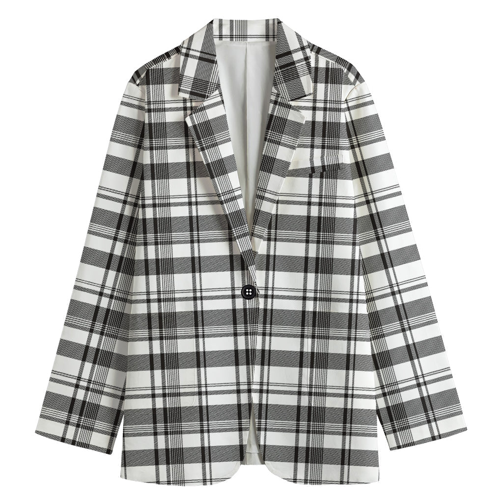 Black And White Madras Pattern Print Women's Cotton Blazer