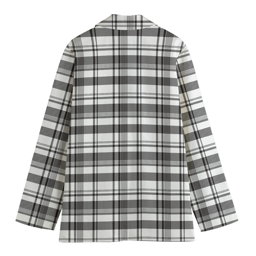 Black And White Madras Pattern Print Women's Cotton Blazer