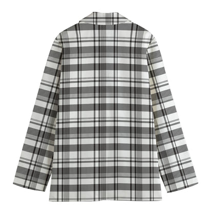 Black And White Madras Pattern Print Women's Cotton Blazer