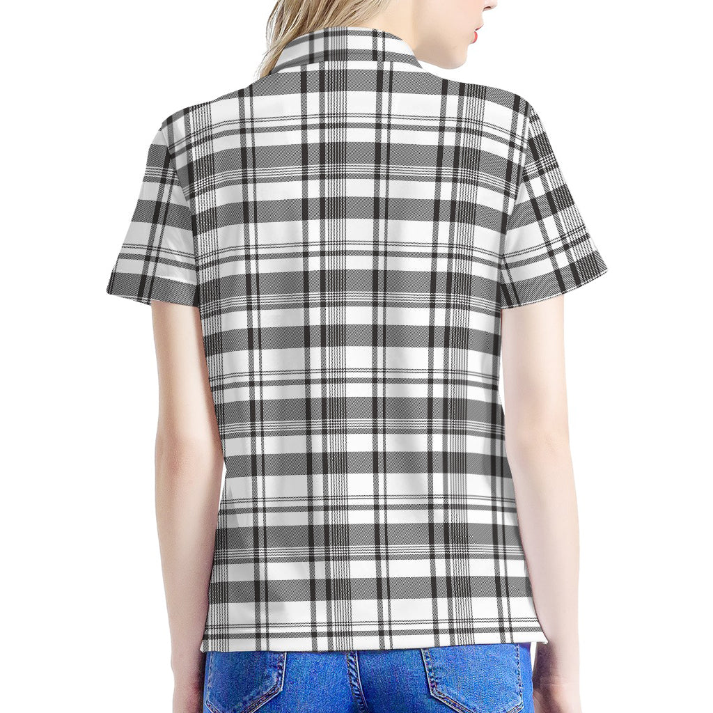 Black And White Madras Pattern Print Women's Polo Shirt