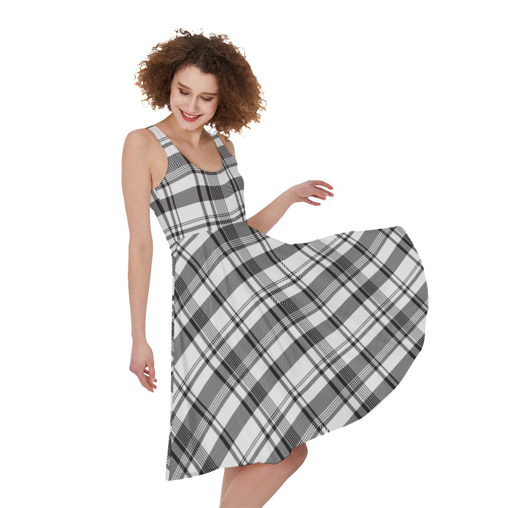 Black And White Madras Pattern Print Women's Sleeveless Dress