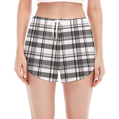Black And White Madras Pattern Print Women's Split Running Shorts