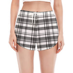 Black And White Madras Pattern Print Women's Split Running Shorts
