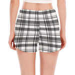 Black And White Madras Pattern Print Women's Split Running Shorts