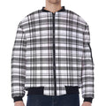 Black And White Madras Pattern Print Zip Sleeve Bomber Jacket
