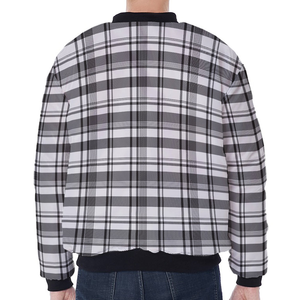 Black And White Madras Pattern Print Zip Sleeve Bomber Jacket