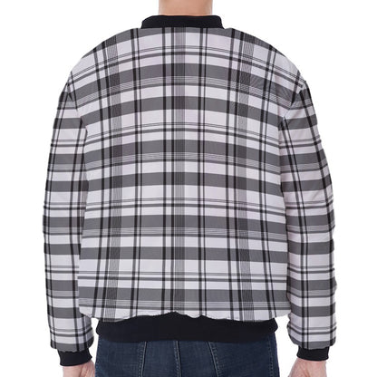 Black And White Madras Pattern Print Zip Sleeve Bomber Jacket