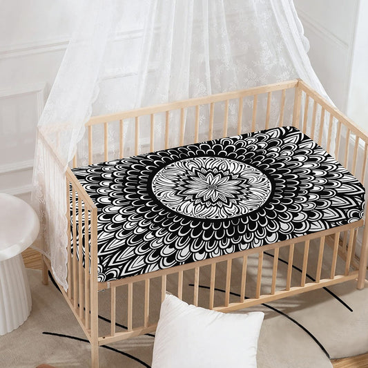 Black And White Mandala Print Baby Crib Sheet
