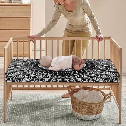 Black And White Mandala Print Baby Crib Sheet