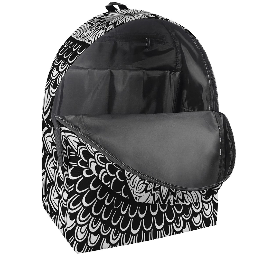 Black And White Mandala Print Backpack