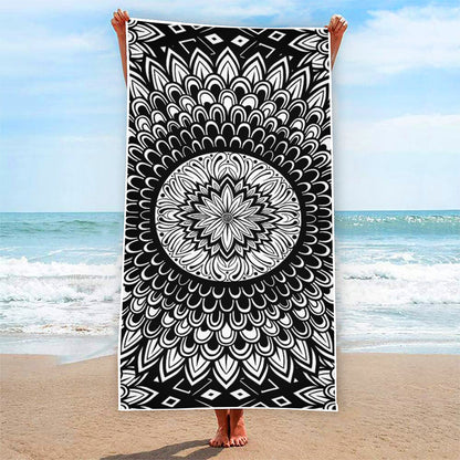 Black And White Mandala Print Beach Towel