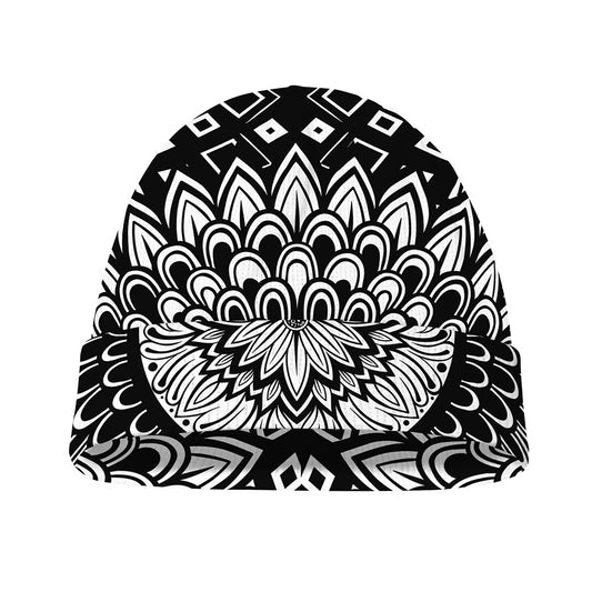Black And White Mandala Print Beanie
