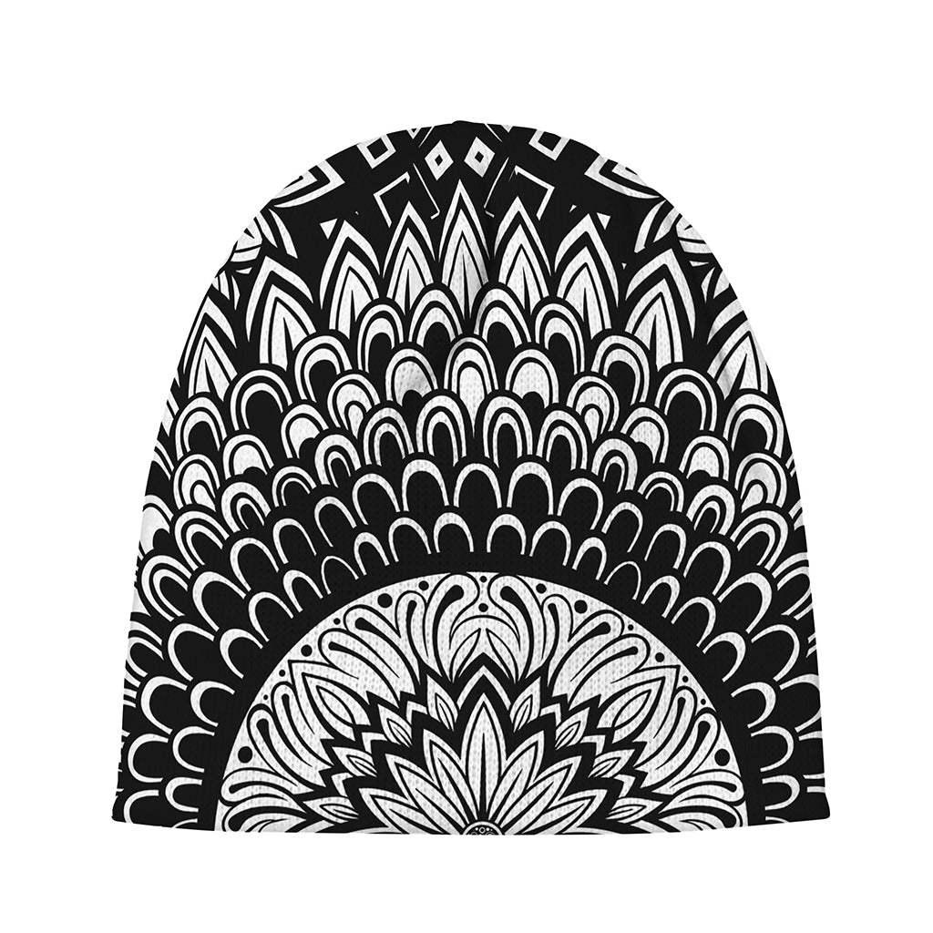 Black And White Mandala Print Beanie