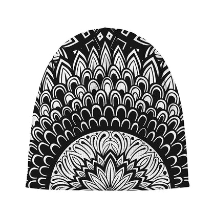 Black And White Mandala Print Beanie