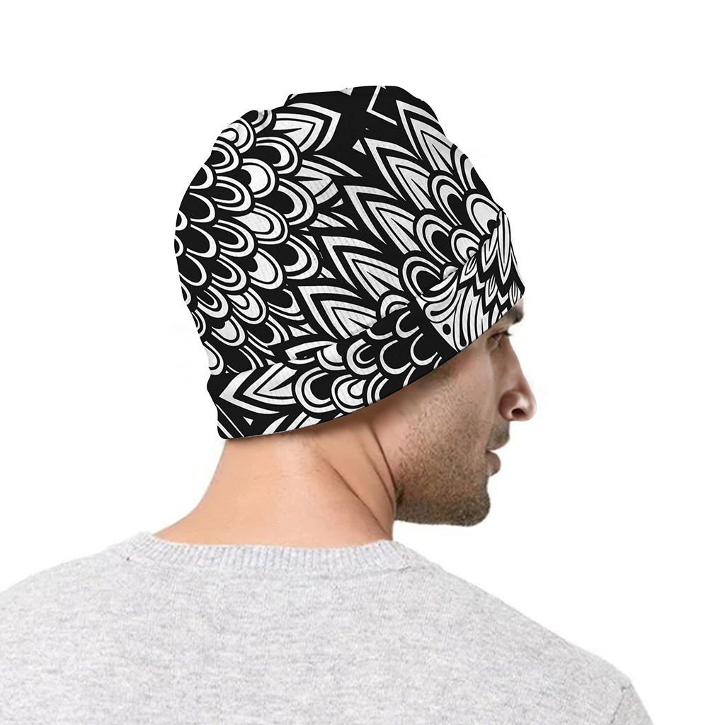 Black And White Mandala Print Beanie