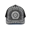 Black And White Mandala Print Black Mesh Trucker Hat