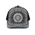 Black And White Mandala Print Black Mesh Trucker Cap
