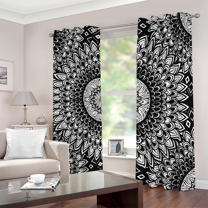 Black And White Mandala Print Blackout Grommet Curtains