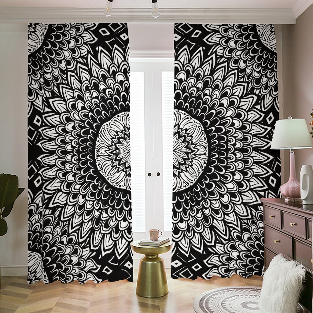 Black And White Mandala Print Blackout Pencil Pleat Curtains