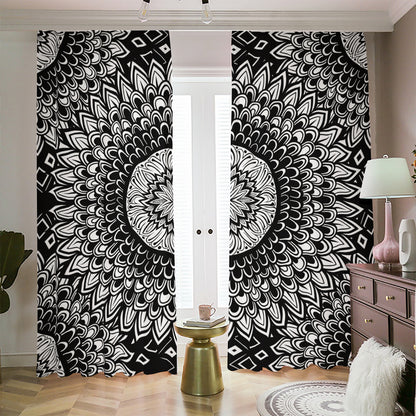 Black And White Mandala Print Blackout Pencil Pleat Curtains