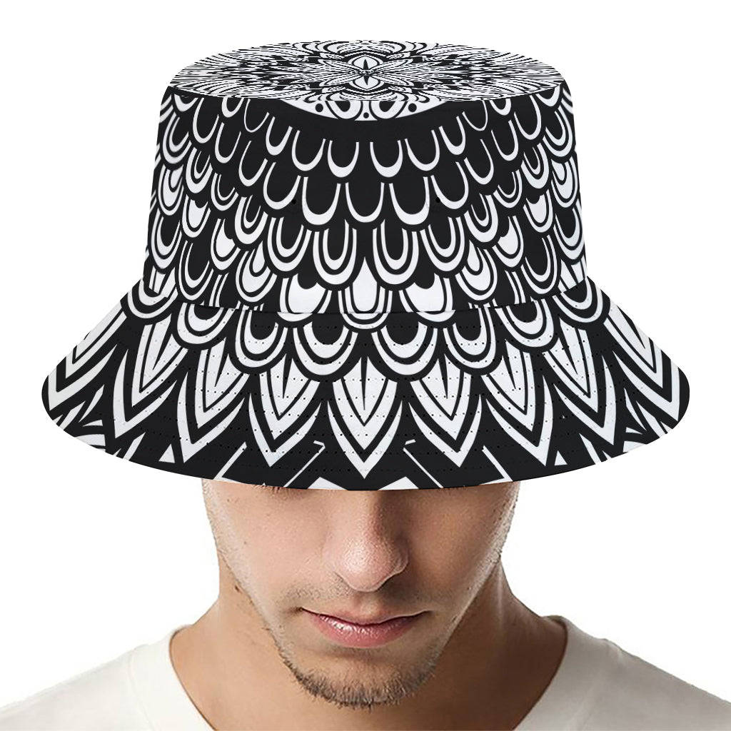 Black And White Mandala Print Bucket Hat