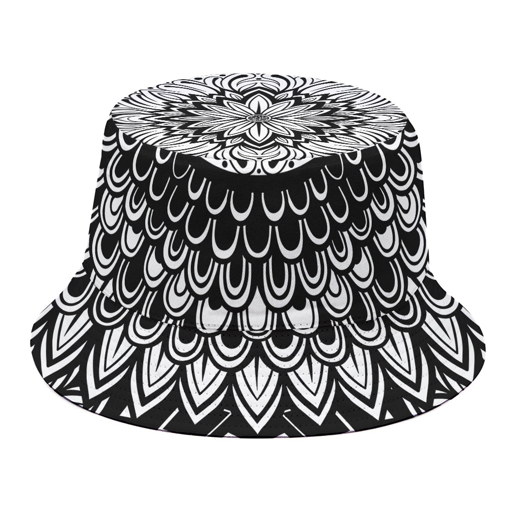 Black And White Mandala Print Bucket Hat