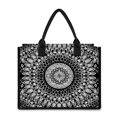 Black And White Mandala Print Canvas Tote Bag