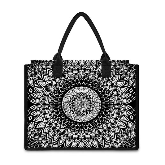 Black And White Mandala Print Canvas Tote Bag