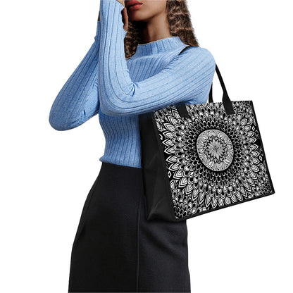 Black And White Mandala Print Canvas Tote Bag
