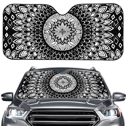Black And White Mandala Print Car Windshield Sun Shade