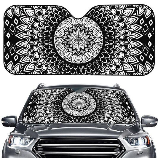 Black And White Mandala Print Car Windshield Sun Shade