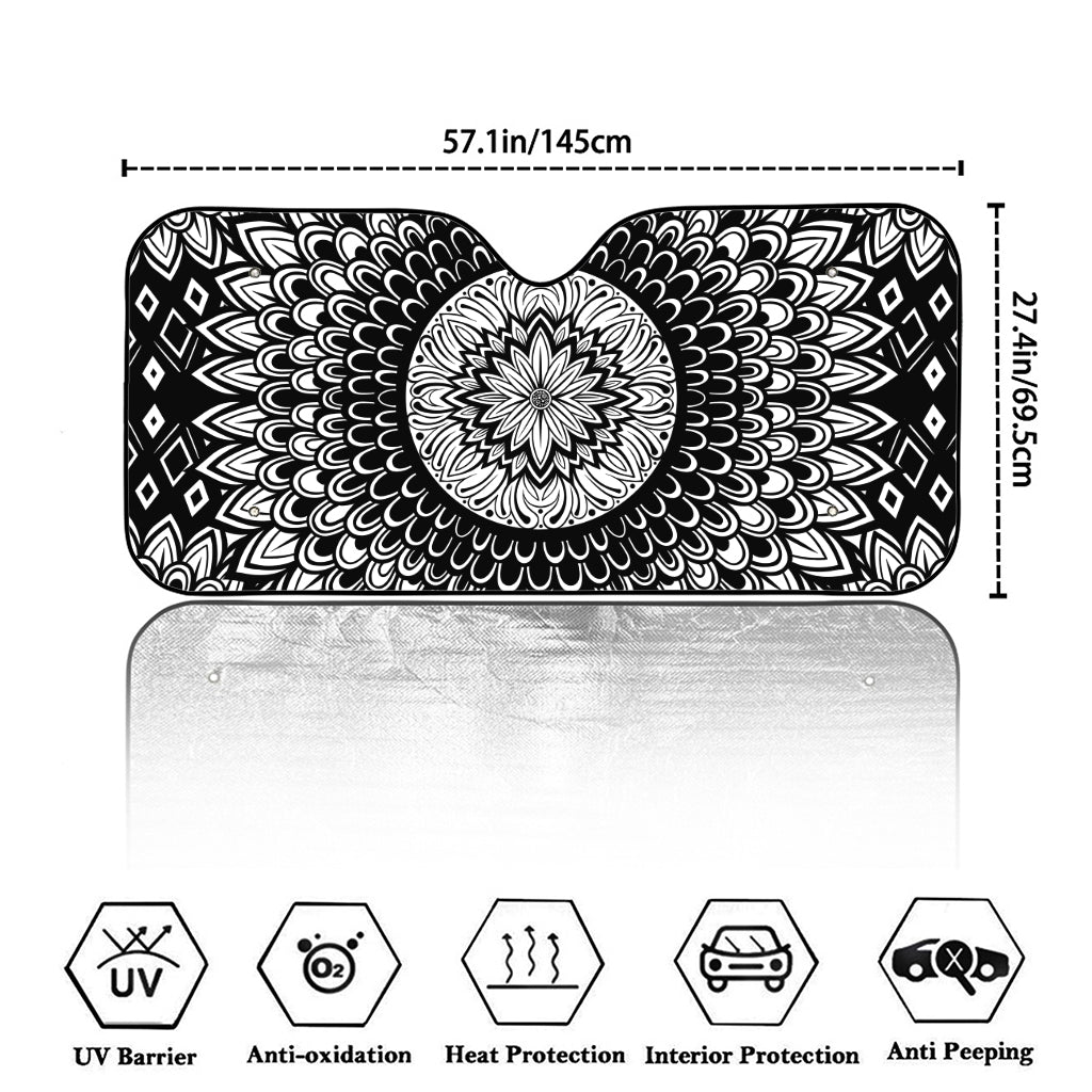 Black And White Mandala Print Car Windshield Sun Shade
