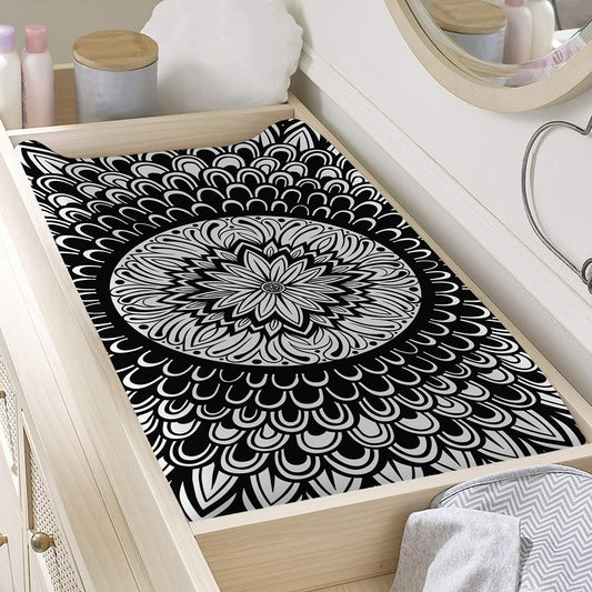 Black And White Mandala Print Changing Pad Cover