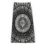 Black And White Mandala Print Cotton Front Slit Maxi Skirt