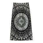 Black And White Mandala Print Cotton Front Slit Maxi Skirt