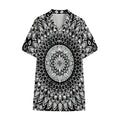 Black And White Mandala Print Cotton Hawaiian Shirt
