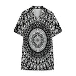 Black And White Mandala Print Cotton Hawaiian Shirt