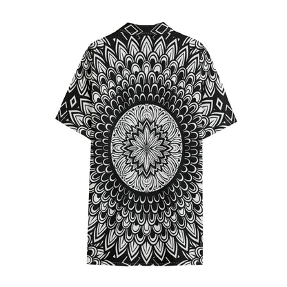 Black And White Mandala Print Cotton Hawaiian Shirt
