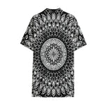 Black And White Mandala Print Cotton Hawaiian Shirt