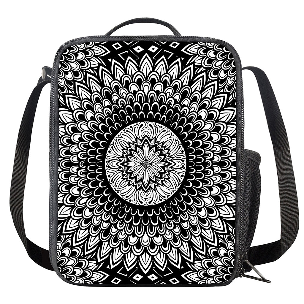 Black And White Mandala Print Crossbody Lunch Bag