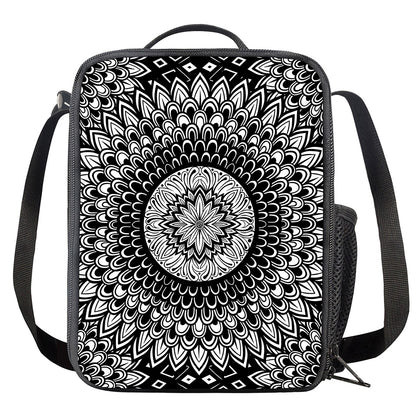 Black And White Mandala Print Crossbody Lunch Bag