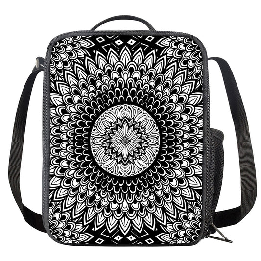 Black And White Mandala Print Crossbody Lunch Bag